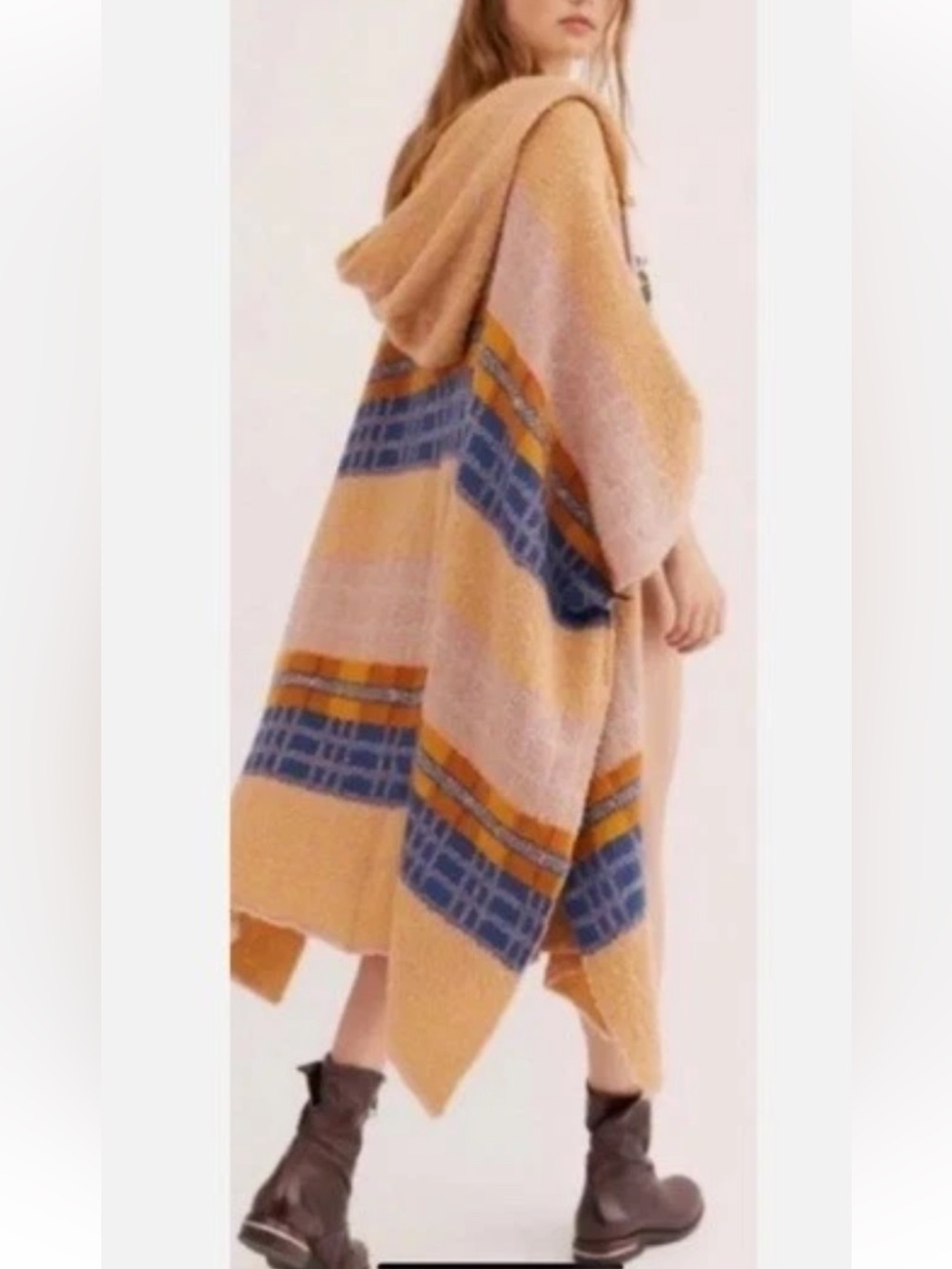 Free People Women’s Hooded Knit Poncho Boho western poncho one Size